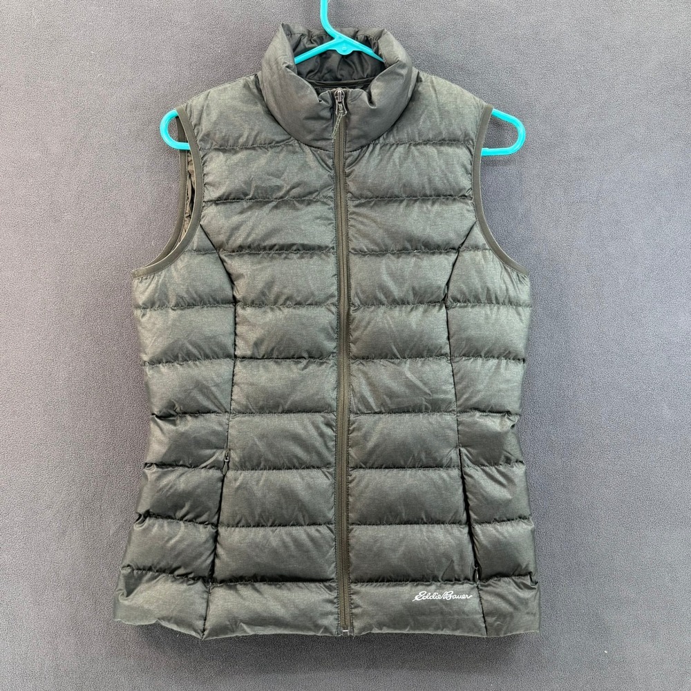 Eddie Bauer EB650 Down Vest Womens Small Gray Puffer Full Zip Quilted Sleeveless
